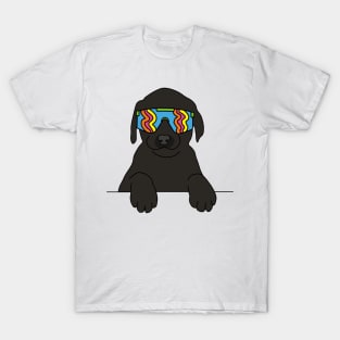 black Labrador puppy Dog wearing 80's skiing sunglasses T-Shirt